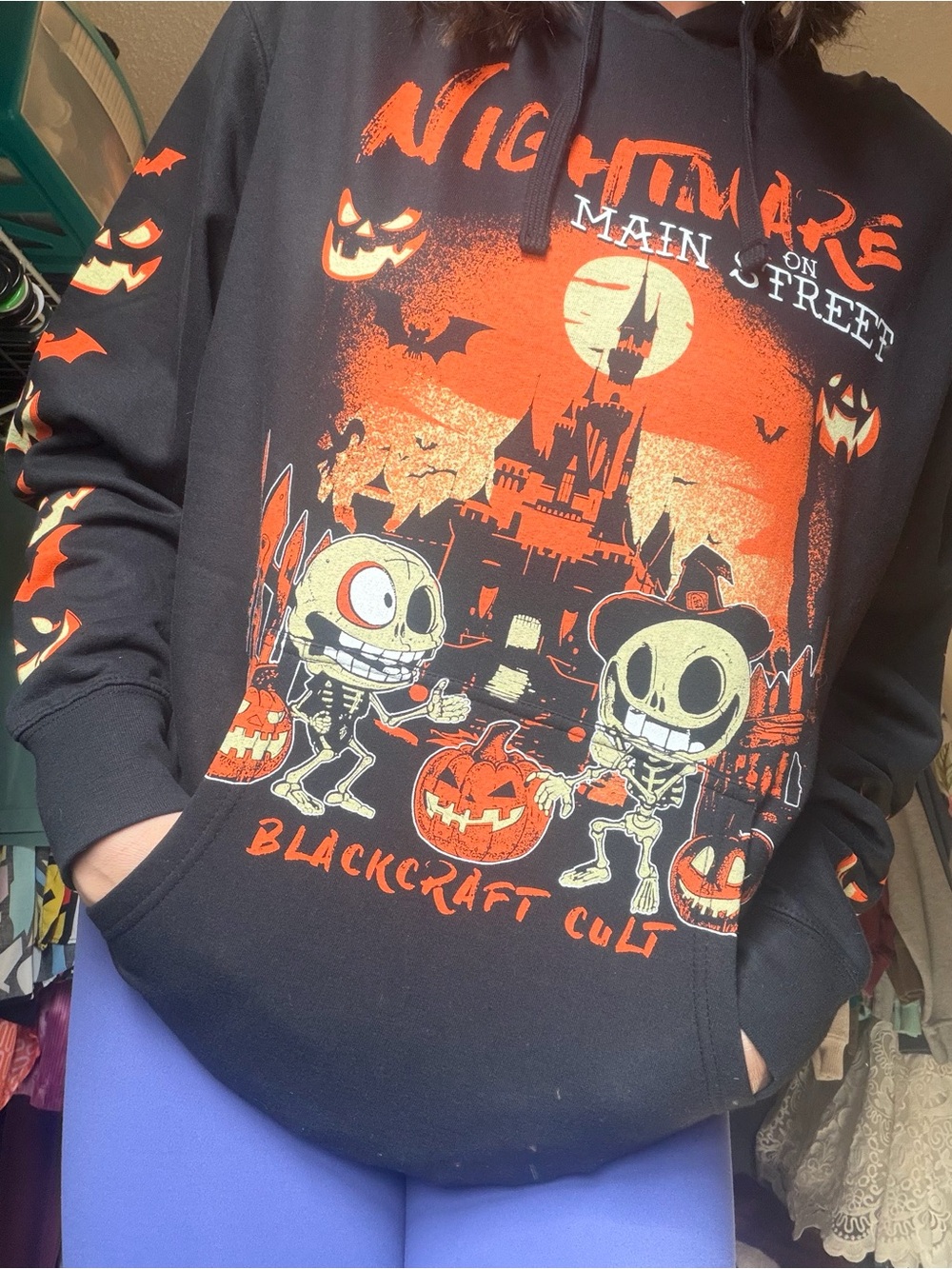 Black Halloween Graphic Hoodie Sweatshirt - Black & Orange